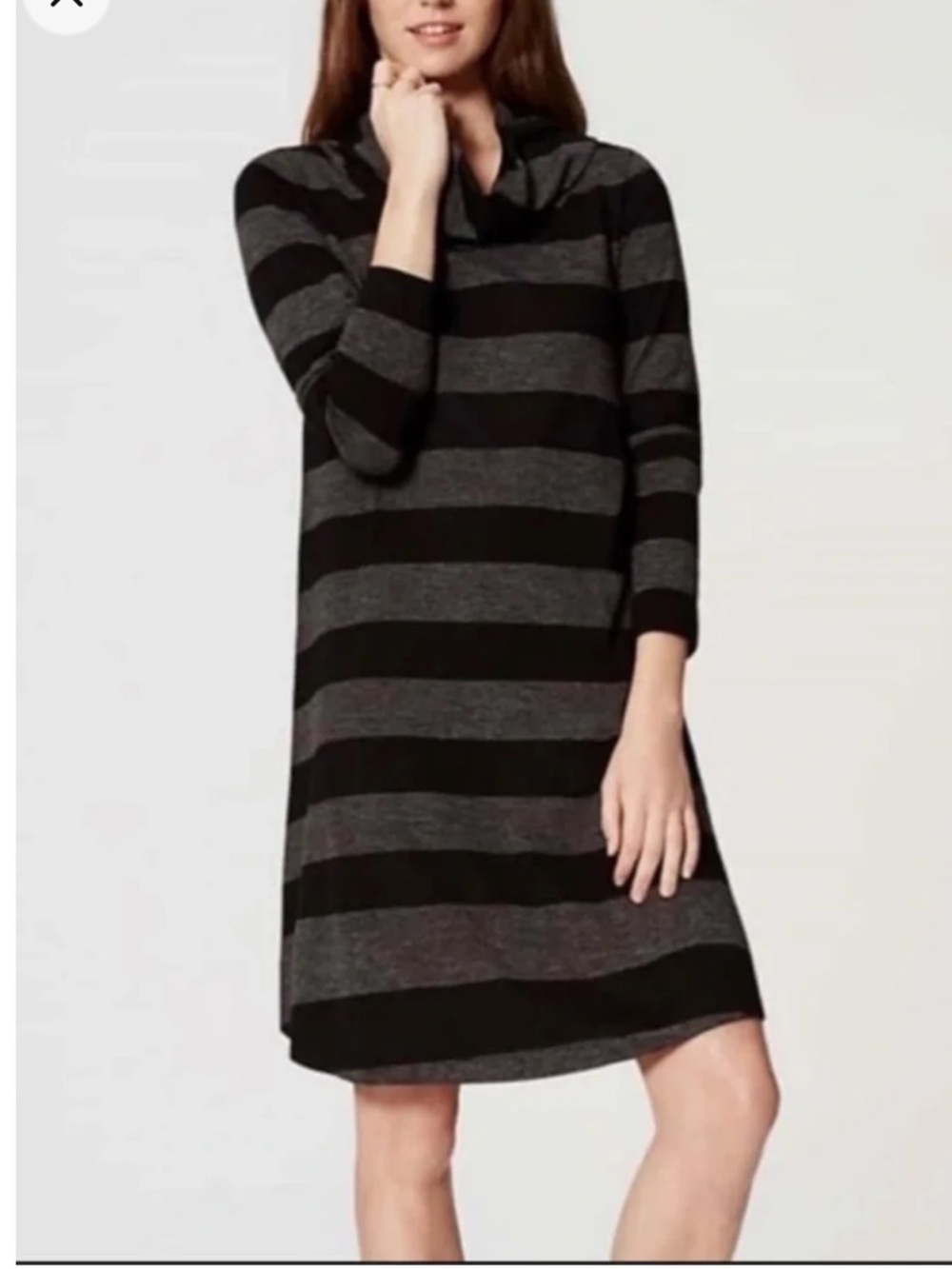 LOFT Charcoal and Black Striped cowl neck swing dress- worn once. 79‎ retail
